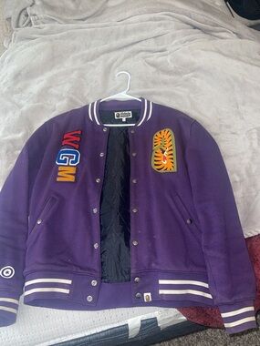 Bape Purple Varsity Bomber Jacket with Tiger Patch